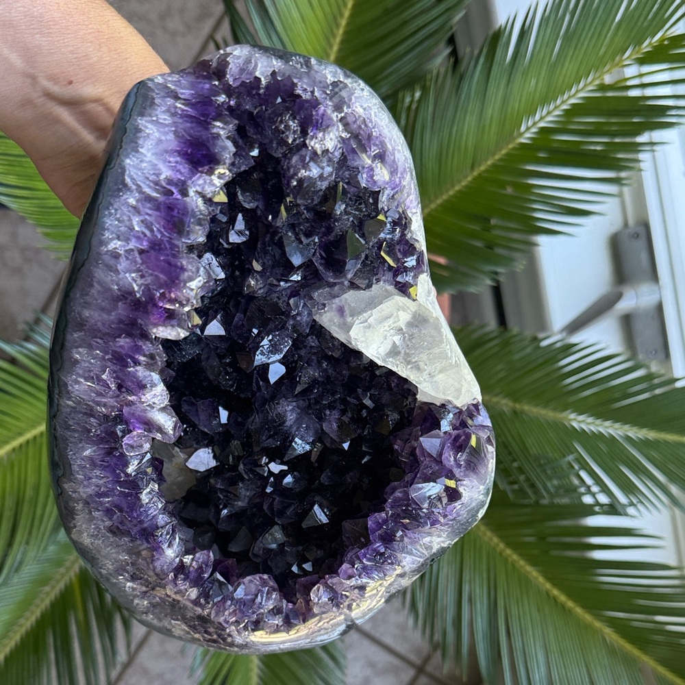 X-Large Deep PurpleAmethyst Geode with Calcite on Stand